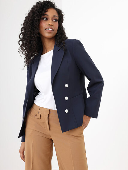 Navy Open Front Military Blazer Image 1