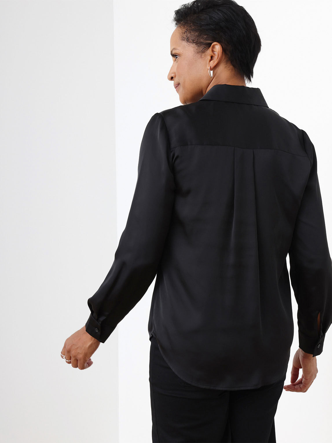 Black Long Sleeve Relaxed Fit Satin Shirt