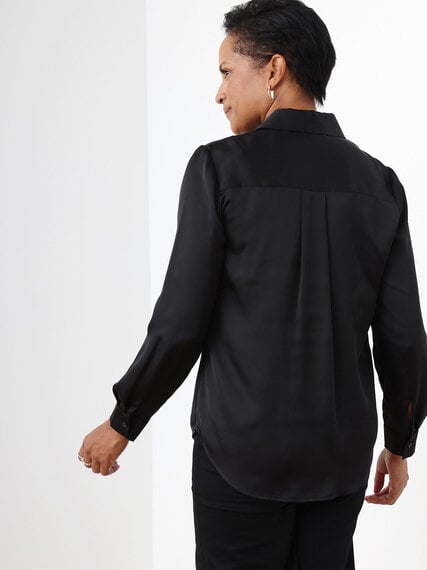 Black Long Sleeve Relaxed Fit Satin Shirt Image 4