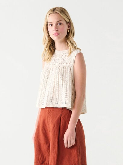 Sleeveless Cropped Pointelle Knit Top