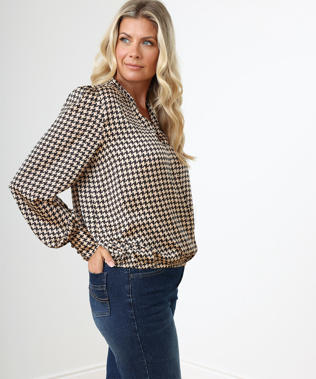 Long Sleeved Bubble Hem Crossover Blouse