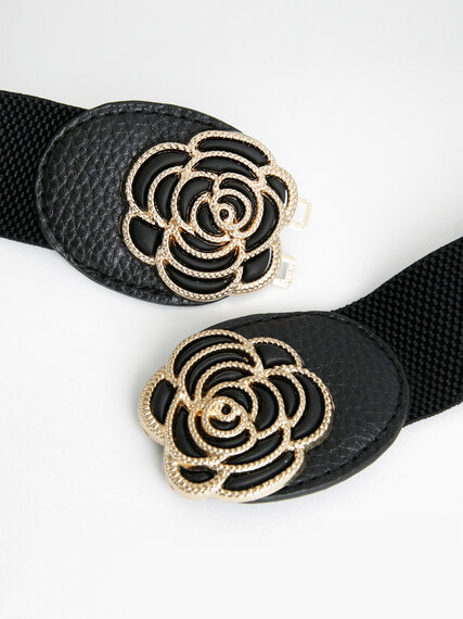 Black and Gold Rose Stretch Belt Image 2