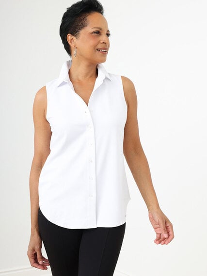 Sleeveless Collared Button Front Blouse in White Image 1