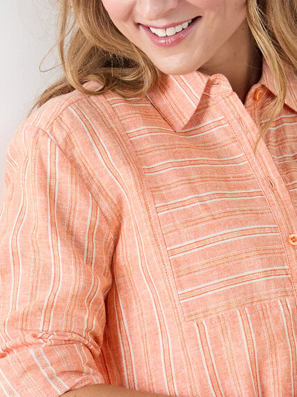 Petite Striped Button Front Relaxed Fit Shirt Image 6