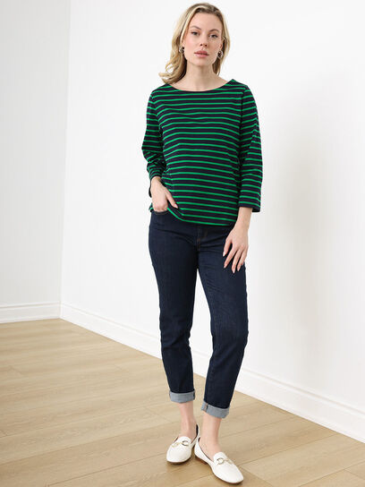 Petite 3/4 Sleeve Boatneck Top with Back Buttons
