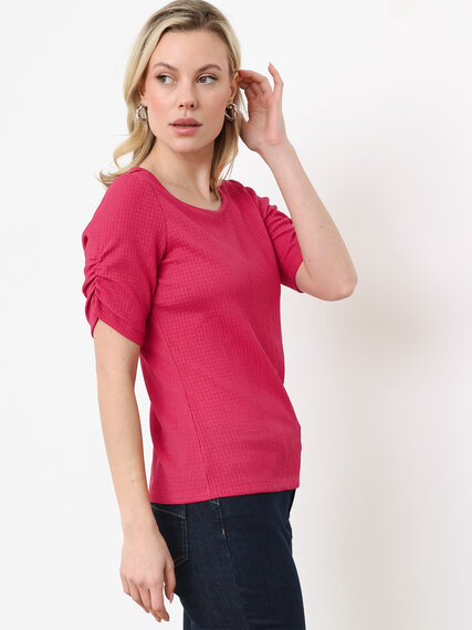 Petite Elbow Sleeve Textured Stretch Top Image 3