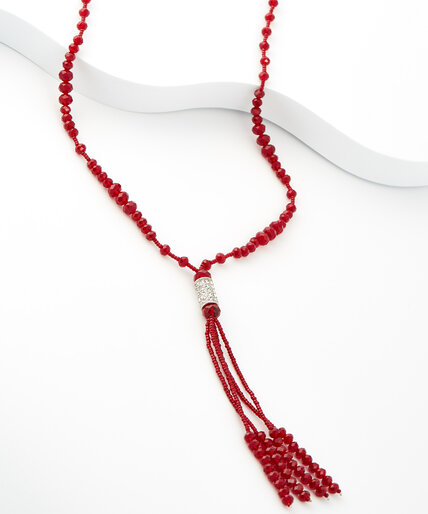 Long Faceted Beaded Necklace with Crystal Detail Image 1