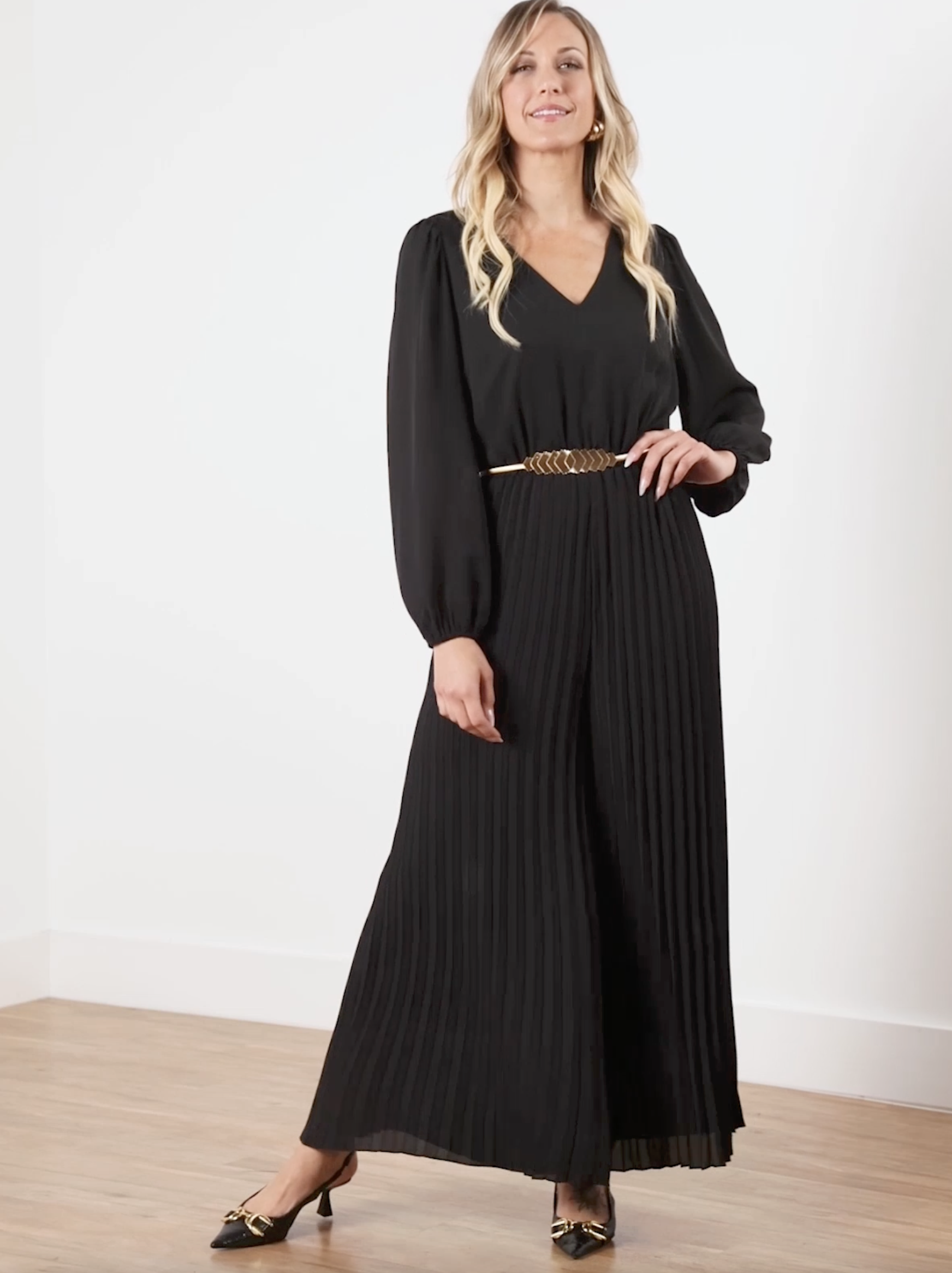 Crepe de Chine Crop-Leg Pleated Jumpsuit