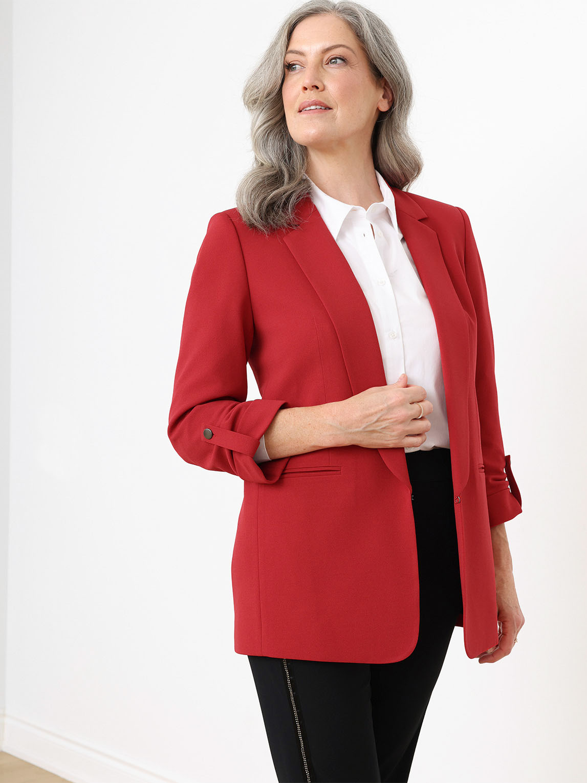 Scuba Crepe Roll Sleeve Blazer, Cleo