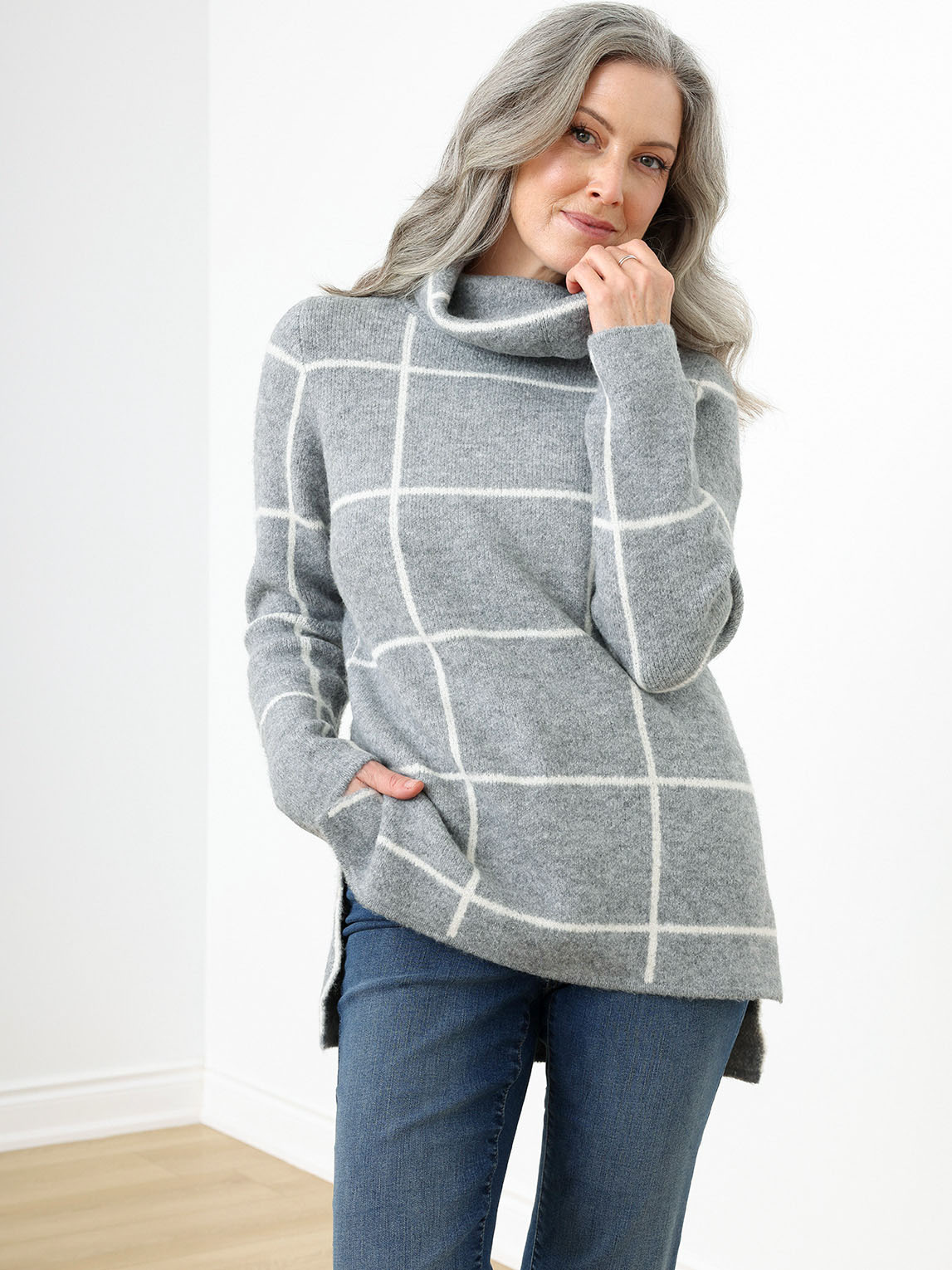 Window Pane Cowl Neck Sweater, Cleo