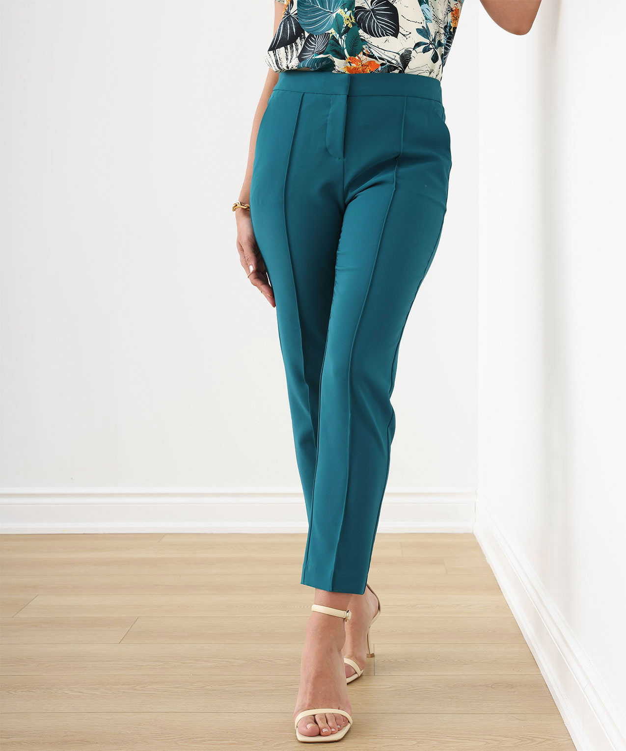 Buy Plus Size Teal Blue Cotton Blend Slim Pants Online - Shop for W