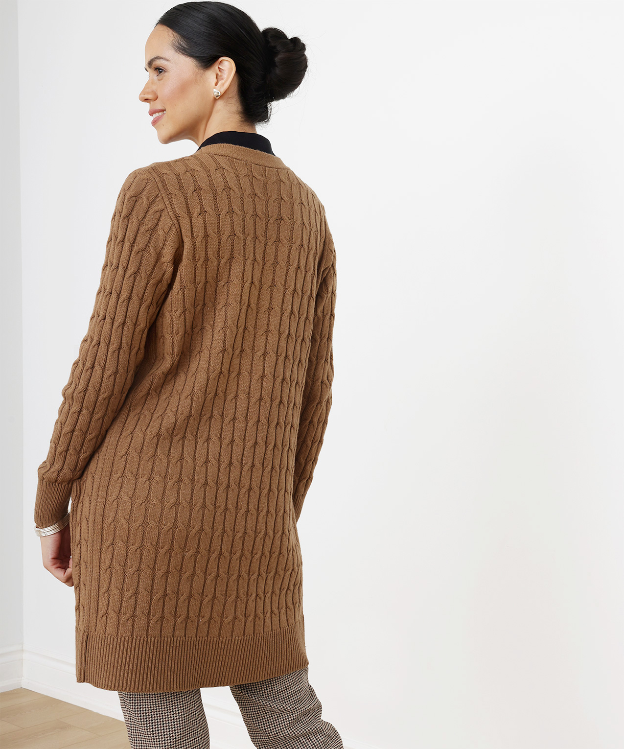 Petite Long Sleeve Cable Knit Cardigan Sweater, Cleo