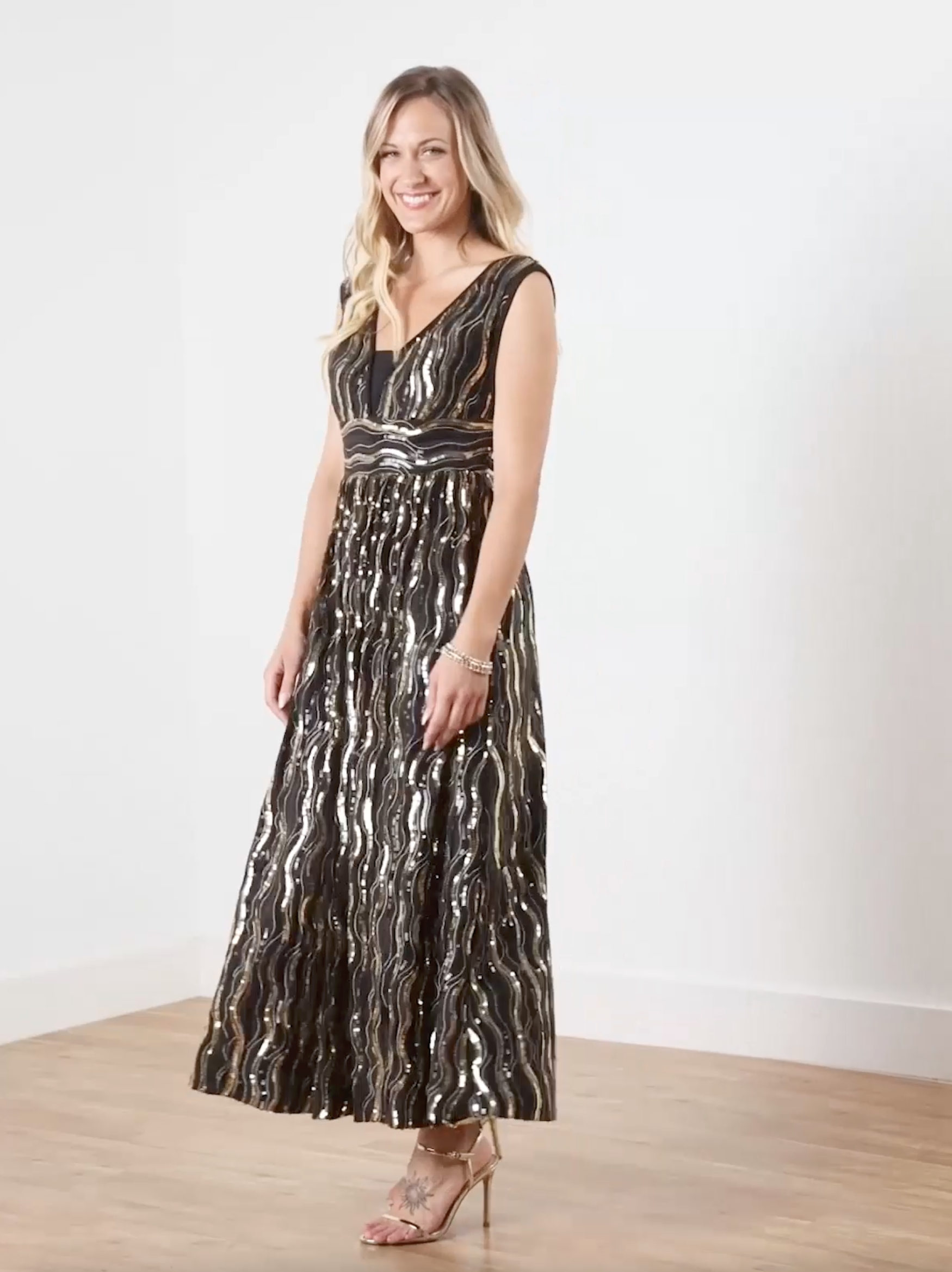 V-Neck Sequin Gown