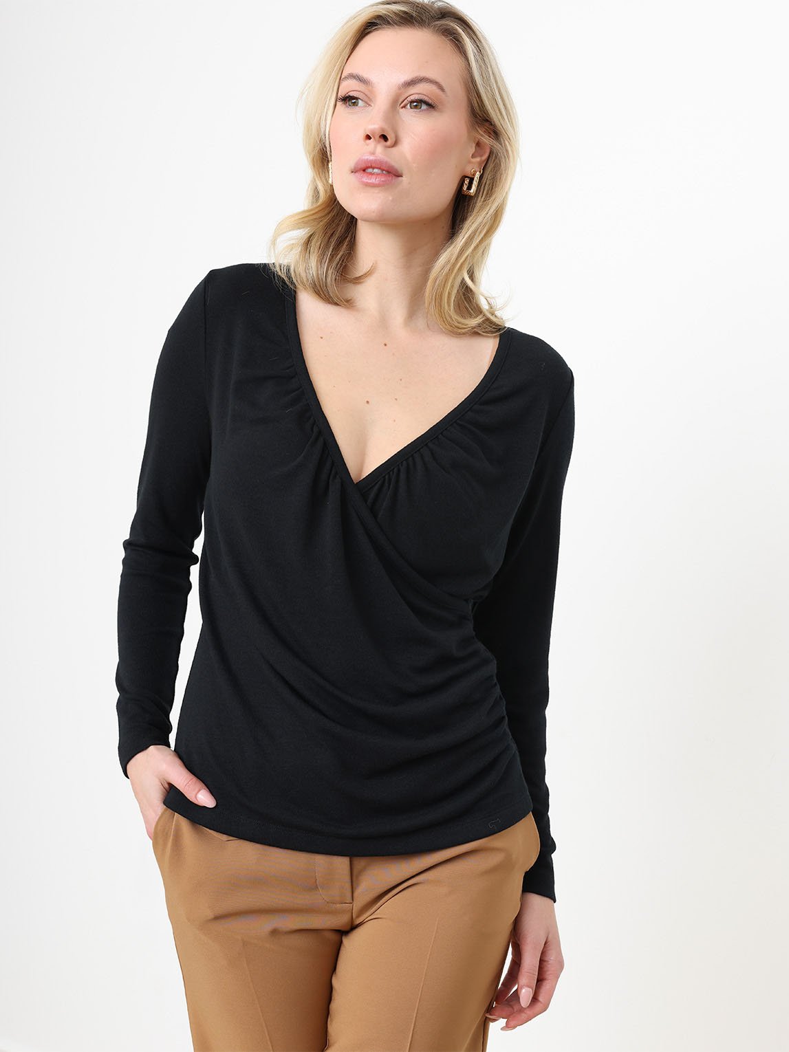 Petite Long Sleeve Knit Wrap Top | Cleo