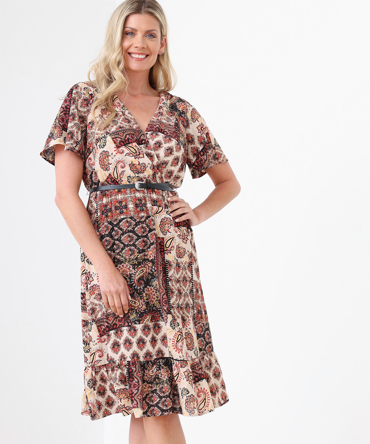 Paisley Print Fit and Flare Dress by Luxology Cleo 4000009132
