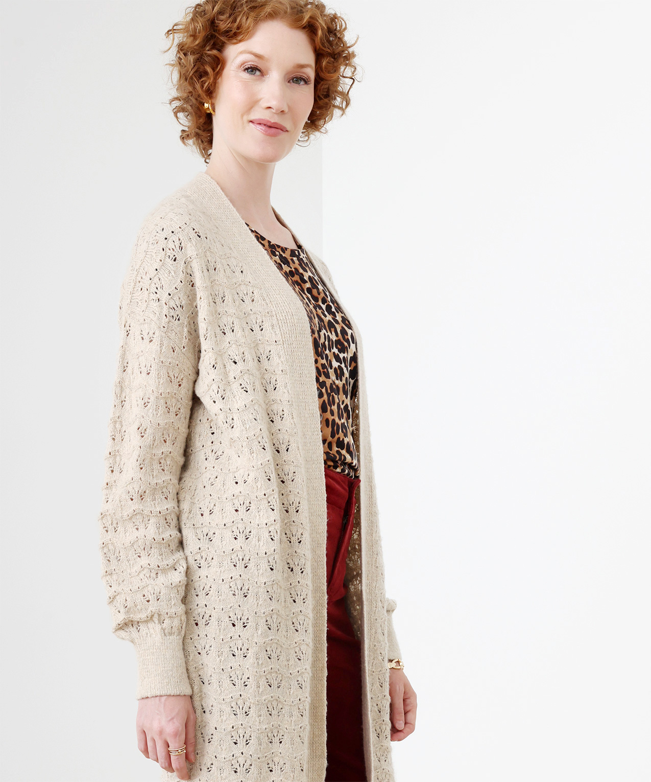 Long pointelle cardigan on sale